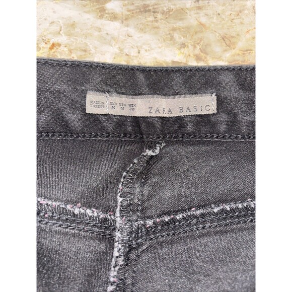 Zara Trouser Pants Womens Medium Black Canvas Stretch High Rise Straight Leg - Picture 9 of 10